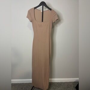 See You Monday Taupe Square-Neck Maxi Dress